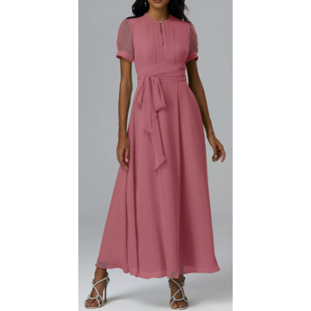 AW BRIDAL 8 M desert rose pink chiffon Christina bridesmaid maxi dress NEW b88